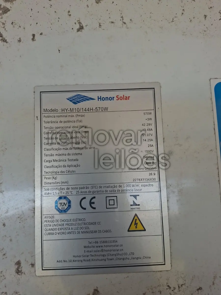 LOTE 001 - 8 PLACAS 570W + INVERSOR SOLIS S6 5KW