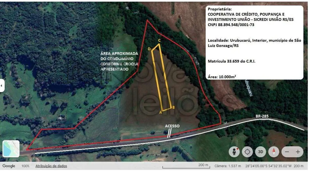 LOTE 002 - ÁREA RURAL C/ 1 HA - SÃO LUIZ GONZAGA / RS