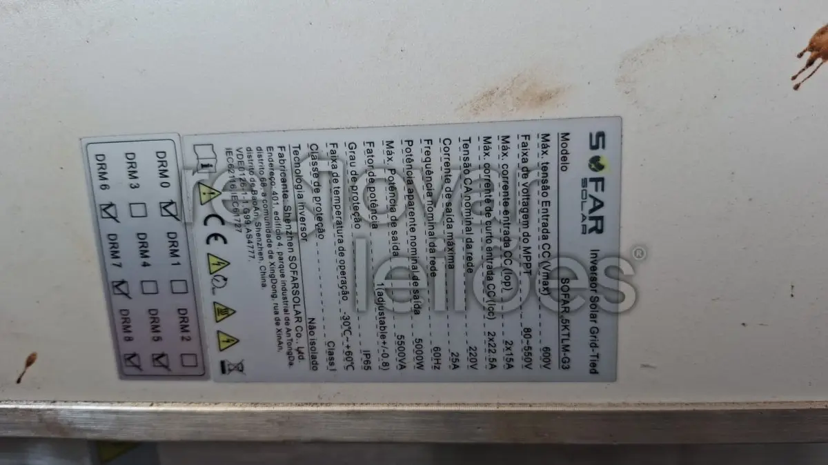LOTE 001 - SISTEMA FOTOVOLTAICO SOFAR 5KTLM-G3 - DEPOSITADO EM CACHOEIRA DO SUL/RS